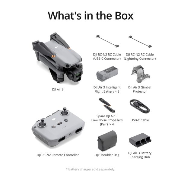DJI Air 3 Fly More Combo with DJI RC-N2 Remote Controller, Drone with Camera for Adults 4K HDR, Medium Tele & Wide-Angle Dual Primary Cameras, 46-Min Max Flight Time, 48MP, Two Extra Batteries - Image 2